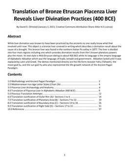 Translation of Bronze Etruscan Piacenza Liver Reveals Liver Divination Practices (400 BCE)