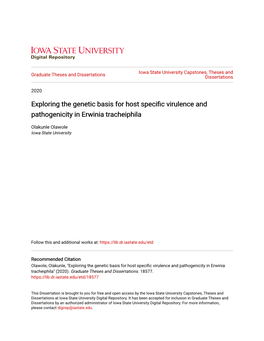 Exploring the Genetic Basis for Host Specific Virulence and Pathogenicity in Erwinia Tracheiphila