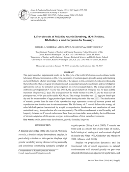 Life Cycle Traits of Philodina Roseola Ehrenberg, 1830 (Rotifera, Bdelloidea), a Model Organism for Bioassays