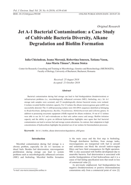 Jet A-1 Bacterial Contamination: a Case Study of Cultivable Bacteria Diversity, Alkane Degradation and Biofilm Formation