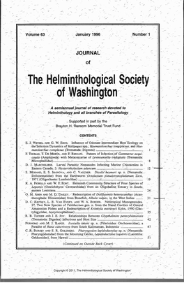 The Helmintholpgical Society of Washington; ;