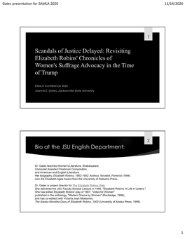 Scandals of Justice Delayed: Revisiting Elizabeth Robins' Chronicles of Women's Suffrage Advocacy in the Time of Trump