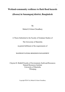 Wetland-Community Resilience to Flash Flood Hazards (Bonna) in Sunamganj District, Bangladesh