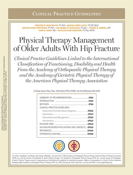 Physical Therapy Management of Older Adults with Hip Fracture