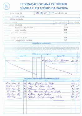 Federação Goiana De Futebol Súmula E Relatório Da Partida
