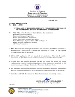 Department of Education REGION VI – WESTERN VISAYAS SCHOOLS DIVISION of AKLAN