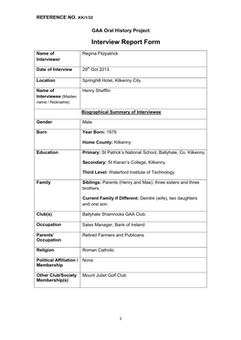 GAA Oral History Project Interview Report Form