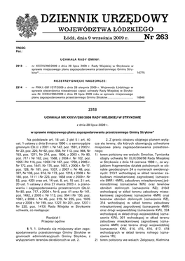 DZIENNIK URZĘDOWY WOJEWÓDZTWA ŁÓDZKIEGO Łódź, Dnia 9 Września 2009 R