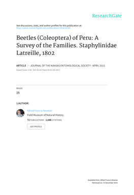 Beetles (Coleoptera) of Peru: a Survey of the Families. Staphylinidae Latreille, 1802