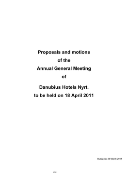 Proposals and Motions of the Annual General Meeting of Danubius