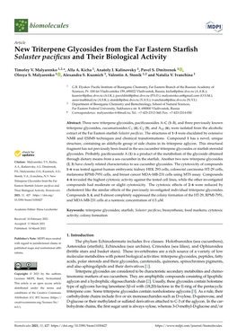 New Triterpene Glycosides from the Far Eastern Starfish Solaster