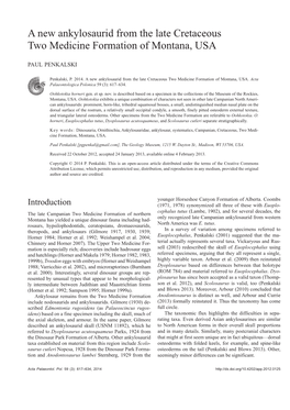 A New Ankylosaurid from the Late Cretaceous Two Medicine Formation of Montana, USA