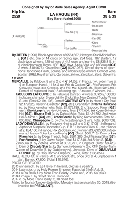 LA HAGUE (FR) Barn 2529 Bay Mare; Foaled 2008 38 & 39 Northern Dancer Danzig