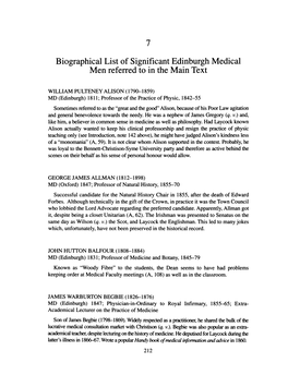Biographical List of Significant Edinburgh Medical Men Referred to in the Main Text