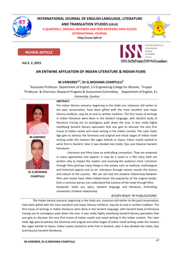 An Entwine Affiliation of Indian Literature & Indian Films International Journal of English Language, Literature and Transla