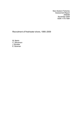 Recruitment of Freshwater Elvers 2008–2009