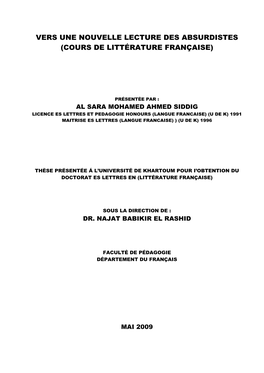 Vers Une Nouvelle Lecture Des Absurdistes (Cours De Littérature Française)