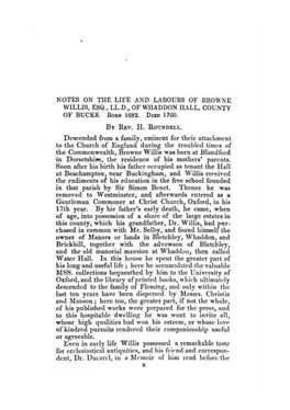 Notes on the Life and Labours of Browne Willis, Esq, LLD, Of