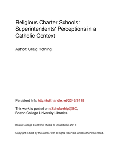 Religious Charter Schools: Superintendents' Perceptions in a Catholic Context