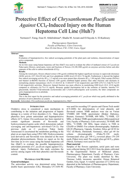 Protective Effect of Chrysanthemum Pacificum Against Ccl4-Induced Injury on the Human Hepatoma Cell Line (Huh7)