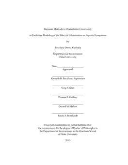 Bayesian Methods to Characterize Uncertainty in Predictive Modeling of the Effect of Urbanization on Aquatic Ecosystems