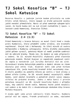 TJ Sokol Kosořice “B” — TJ Sokol Katusice,TJ Sokol