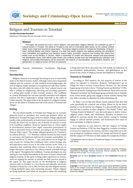 Religion and Tourism in Trinidad Camille Hernandez-Ramdwar* Department of Sociology, Ryerson University, Toronto, Canada