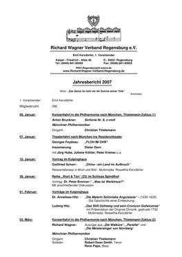 Jahresbericht 2007 Richard Wagner Verband Regensburg E.V