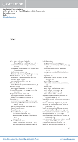 Cambridge University Press 978-1-316-51073-5 — Hybrid Regimes Within Democracies Carlos Gervasoni Index More Information