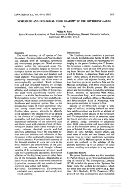 Systematic and Ecological Wood Anatomy of the Erythroxylaceae