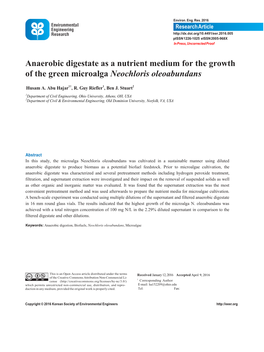 Anaerobic Digestate As a Nutrient Medium for the Growth of the Green Microalga Neochloris Oleoabundans