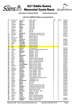 51St Eddie Soens Memorial Cycle Race