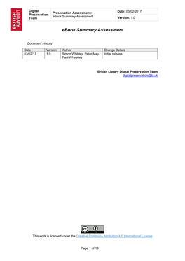 Ebook Summary Assessment Team Version: 1.0
