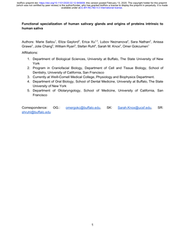 Functional Specialization of Human Salivary Glands and Origins of Proteins Intrinsic to Human Saliva
