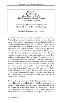 REVIEW John Connelly from Enemy to Brother: the Revolution in Catholic Teaching on the Jews, 1933-1965