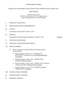 Board of Education Meeting Packet for April 23, 2013