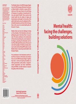 Mental Health: Facing the Challenges, Building Solutions