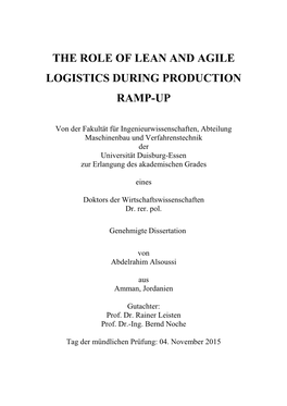 The Role of Lean and Agile Logistics During Production Ramp-Up
