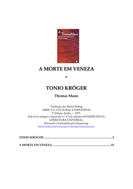 A Morte Em Veneza Tonio Kröger