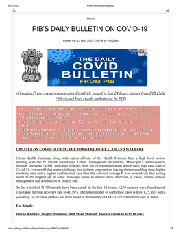 Pib's Daily Bulletin on Covid-19