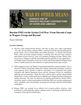 Russian Pmcs in the Syrian Civil War: from Slavonic Corps to Wagner Group and Beyond