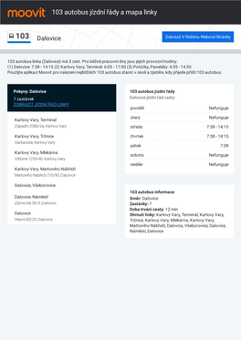 103 Autobus Jízdní Řády a Mapa Cesty Linky
