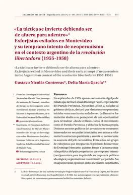 1 Exforjistas Exilados En Montevideo Y Su Temprano Intento De Neoperonismo En El Contexto Argentino De La Revolución Libertadora (1955-1958)