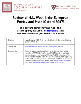 Review of ML West, Indo-European Poetry and Myth