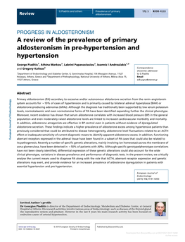 A Review of the Prevalence of Primary Aldosteronism in Pre-Hypertension and Hypertension