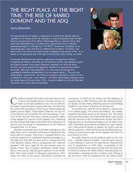 The Rise of Mario Dumont and the Adq