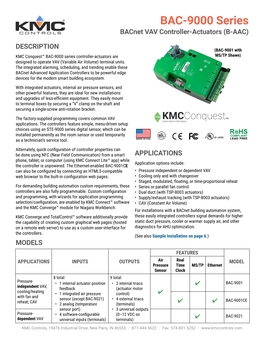BAC-9000 Series Bacnet VAV Controller-Actuators (B-AAC)
