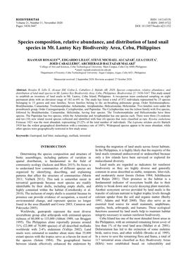 Species Composition, Relative Abundance, and Distribution of Land Snail Species in Mt. Lantoy Key Biodiversity Area, Cebu, Philippines