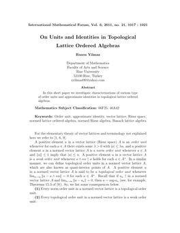 On Units and Identities in Topological Lattice Ordered Algebras