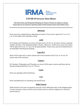 COVID-19 Grocery Store Hours